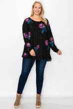 T-PARTY PLUS FLORAL PRINT ROUND NECK L/S TOP