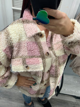 PLUS PLAID SHERPA JACKET - LIGHT PINK OR LIGHT GREY MULTI