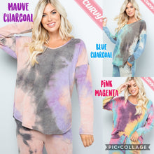 PLUS Long sleeve Tie-Dye Print top V-neck line. Very soft and comfortable  Pink Magenta, Mauve Charcoal or Blue Charcoal