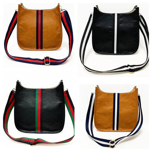 Vintage Vegan Leather Crossbody w/ Center Stripe - Assorted Colors