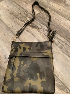 Army or Black Vegan leather crossbody with star