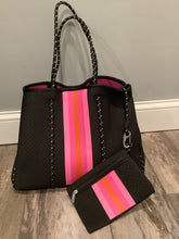 Black with Pink & Orange Stripe Neoprene Tote 🧡💗🖤