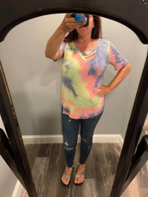 TIE DYE TERRY V NECK TOP WITH DOUBLE STRAP - charcoal tie dye or pastel tie-dye