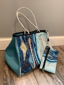 Light Blue Geode Neoprene Tote