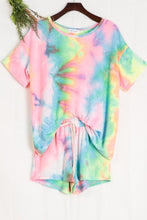 TIE-DYE TOP WITH A ROUND NECKLINE, SHORT SLEEVES, AND SIDE SLITS - PASTEL MULTI