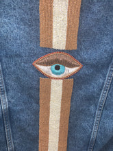 Denim Jacket w/ Hand Beaded Embroidery- Evil Eye