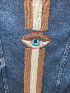 Denim Jacket w/ Hand Beaded Embroidery- Evil Eye