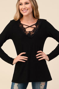 CROSS SPAGHETTI LACE TUNIC TOP - BLACK. Clearance! Final sale! Was $28 now only $18!