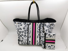 Leopard Neoprene Tote with Pink Stripe