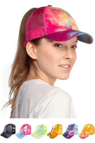 C.C Brand Tie Dyed Pony Trucker Cap with Mesh Fabric - Assorted Colors