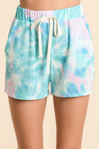 TIE DYE PRINT CASUAL SHORTS WITH TWILL - PASTEL BLUE or GREEN