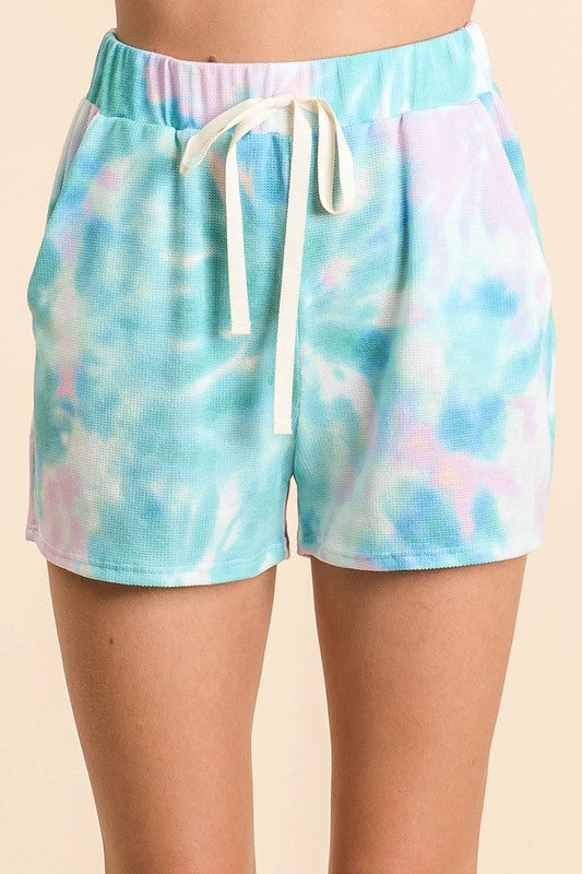 TIE DYE PRINT CASUAL SHORTS WITH TWILL - PASTEL BLUE or GREEN