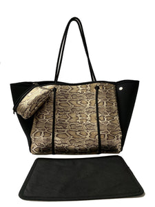 Snake Gold Metallic with Black Sides Neoprene Tote