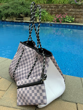 Checkerboard Print Neoprene Tote Black Handle