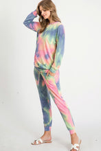 TIE-DYE TOP WITH A ROUND NECKLINE, LONG SLEEVES, AND BANDED HEM - Denim Multi