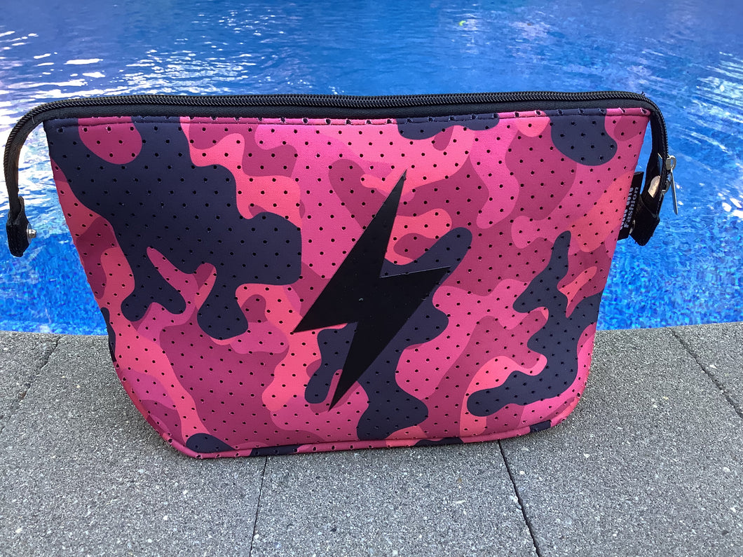 Lightening Bolt Red Camo Neoprene Cosmetic Case/Clutch