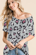 LEOPARD HACCI DEEP U-NECK TOP - GREY/PINK 💖