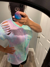 White Birch short sleeve tie dye knit top with a round neck featuring a loose fit and a cut out detail - MINT or  CORAL. CLEARANCE FINAL SALE!