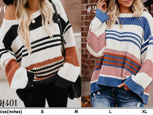 Knitted Stripe Sweater - Blue or Black