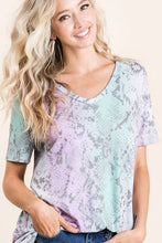 TIE DYE HAIRY DEEP U NECK SOFT KNIT TOP - BLUSH/GREY MULTI or LAVENDER/TURQUOISE MULTI