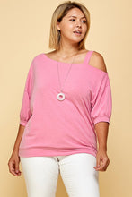 Plus Size Solid One Shoulder Strap Casual Top -Pink or Coral