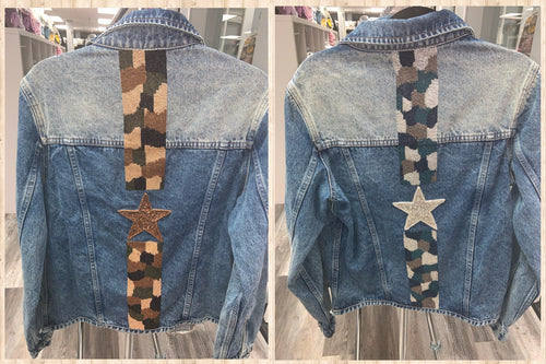 Denim Jacket w/ Hand Beaded Embroidery- Camo Star