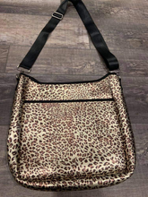 Neoprene Messenger with Solid Black Strap - Metallic Brushed Gold Leopard