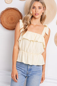 Blouson Shoulder Tie Top with Ruffle details - Blush or Cream