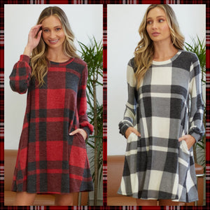 Too Good to be True Plaid Sweater Dress - Red/Black or Ivory/Black