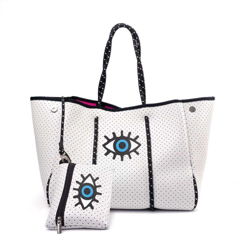 White Evil Eye Neoprene Tote