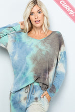 PLUS Long sleeve Tie-Dye Print top V-neck line. Very soft and comfortable  Pink Magenta, Mauve Charcoal or Blue Charcoal