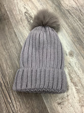 Solid Ribbed Knit Hats w/ Removable PomPom - Black or Grey