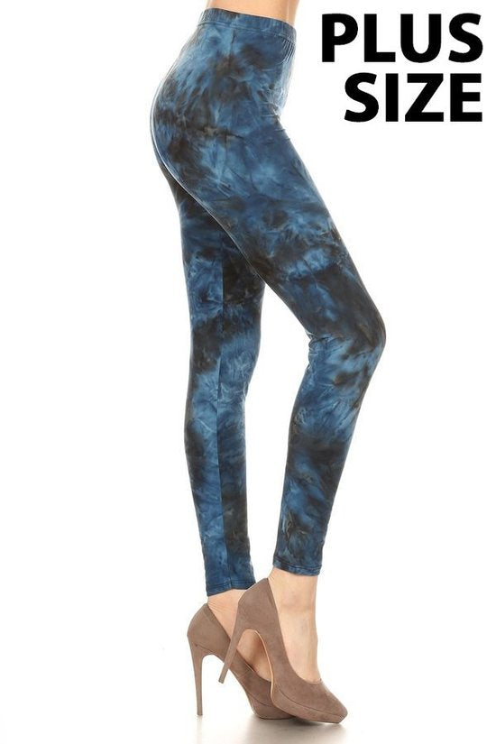 Plus size fitted high waisted full length TIE DYE leggings  - Midnight Passion