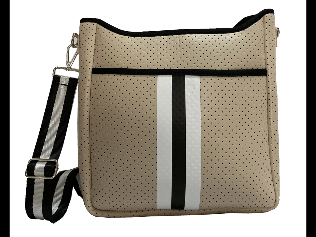 Tan Neoprene Crossbody Bag with Stripe. Clearance! Final sale! Was $75 now $55!