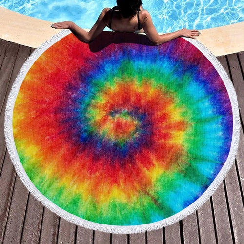 Rainbow Tie dye 60 inch round beach blanket/towel