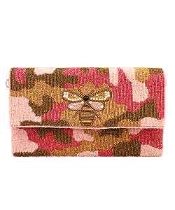 🐝 Bee & Camo Beaded Clutch - Pink