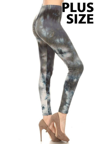 Plus size tie dye printed full length leggings