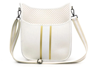 Cream Gold Stripe Neoprene Messenger Bag with Stripe Strap