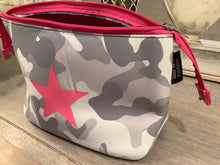 Neoprene Cosmetic case/ Clutch - Grey Camouflage w/ Pink Star