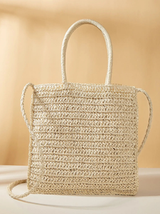 Paper Straw Handwoven Crochet Shoulder Bag - Natural or Taupe