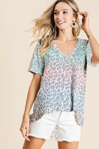 TIE DYE THERMAL WAFFLE V NECK TOP - BLUSH/PASTEL GREEN or PASTEL YELLOW/CORAL