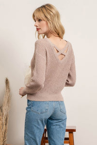 OPEN BACK PULLOVER SWEATER - LIGHT MOCHA