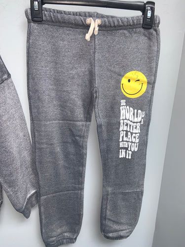 Vintage Havana Kids World Is A Better Place Burnout Sweatpants - Steel Grey