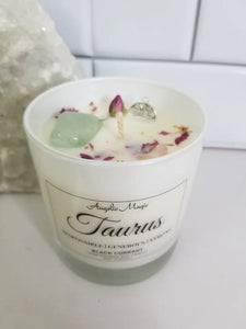 Taurus Zodiac Crystal Soy Candle - Reiki Charged 11 oz