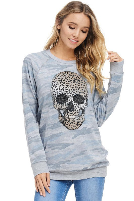 LEOPARD SKULL TOP - Blue Camo, Black or Charcoal