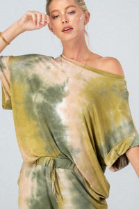 TIE DYE DOLMAN TOP N BOTTOM SET - 💚 Olive Taupe 🤎