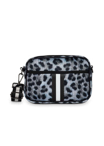 Grey Leopard Black Stripe Neoprene Crossbody Bag