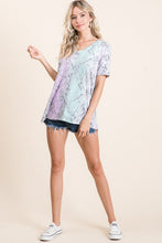 TIE DYE HAIRY DEEP U NECK SOFT KNIT TOP - BLUSH/GREY MULTI or LAVENDER/TURQUOISE MULTI