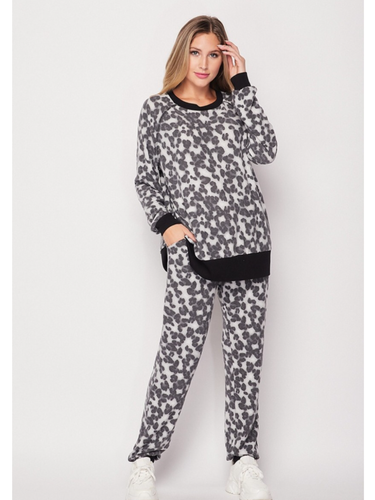 Brushed Leopard Lounge Set - Grey/Black