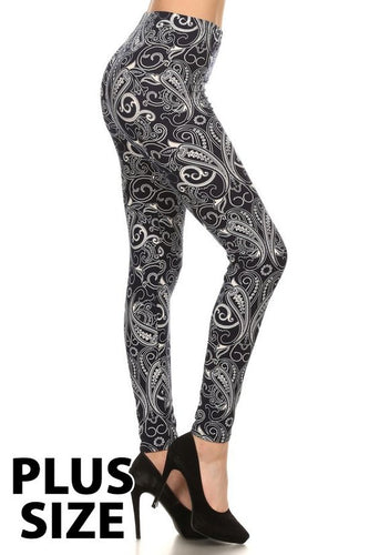 Navy Paisley Plus Leggings